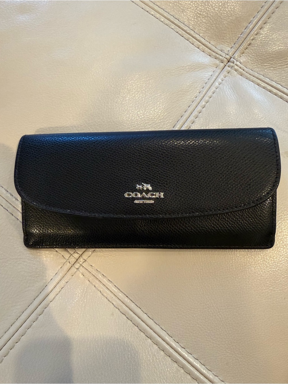 Coach Black Pebbled Leather Continental Wallet with Silver Logo